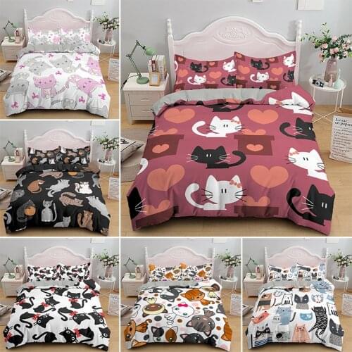 Cartoon Funny Cat Duvet Cover Sets Double Single Bedding Set Soft Comforter Covers With Pillowcase 2/3PCS