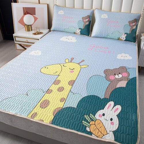 2/3pcs Bed Sheet Set Soft Latex Mattress Mat King Queen Double Single Size Ice Silk Cool Soft Mat Included Pillowcase