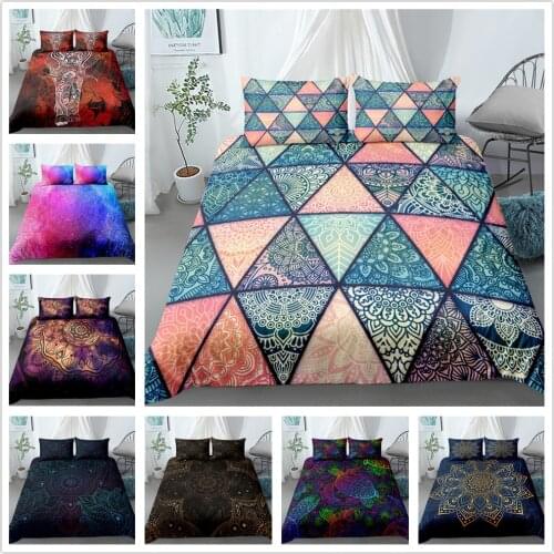 Bedding Set Microfiber Cute Cartoon 2/3 Piece Bohemian Datura Quilt Cover Geometric Lines Duvet Cover with Pillowcase Queen