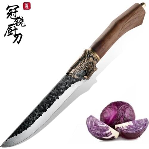 Handmade Kitchen Knife Chinese Cleaver Vegetables Meat Slicing Cooking Tools Fixed Blade Leather Scabbard Uzbek Pchak Outdoor
