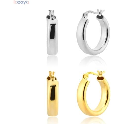 LOZOYA 925 Sterling Silver Gold Punk Fine European 10mm Huggies Hollow Clips Big Hoops Loops Circle Luxury Rock Jewelry Gift