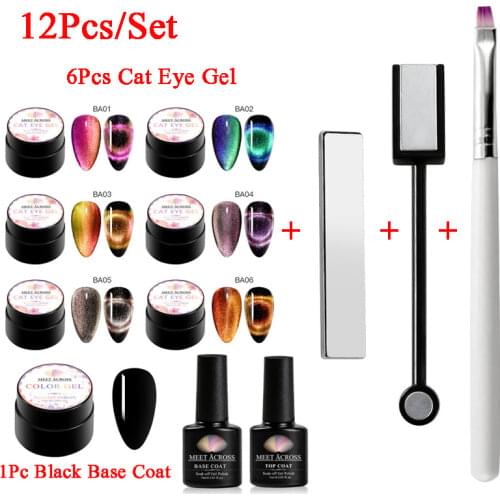 MEET ACROSS 9D Cat Eye Nail Gel Set 5ml Magnetic Soak Off UV Gel Lacquers Chameleon Varnish Black Base Needed