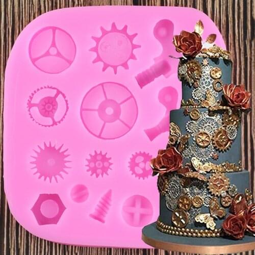 Mechanical Screw Gear Cake Border Fondant Cake Molds Silicone Resin Clay Mould Cake Decorating Tools Candy Chocolate Moulds