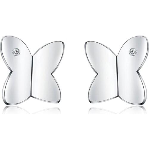 Cute Fashion 925 Silver colorThree-dimensional Zircon Crystal Butterfly Earrings Female Girl Brincos