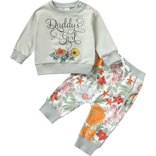 2021 0-3Y Toddler Baby Girl Clothing Spring Fall New Sweet Letter Long Sleeve Sweatshirt+Floral Print Pants Casual Outfits Set