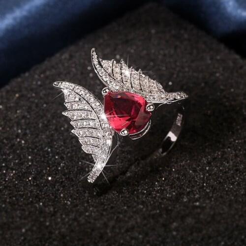 Fashion Simple Style Banquet Engagement Ring Micro-inlaid Zircon Wing Shape Red Large Zircon Ring Women Ring Gift For Girlfriend