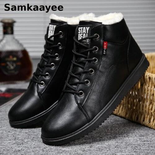 Size 39-45 Men Boots Autumn Winter Male Martin Botas Add Wool Leather Shoes Ankle Motorcycle Booties Solid Lace-Up Zapatillas 35