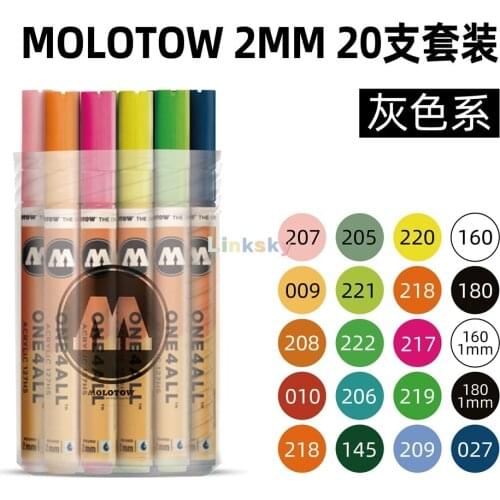 Molotow ONE4ALL Acrylic Paint Marker Set, 2mm, Assorted Colors, 20 Marker Set, premium acrylic-based pigment,Art supplies