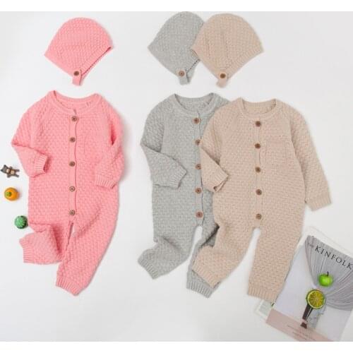 2021 Autumn New Knit Infant Clothes Newborn Baby Boys Jumpsuit Baby Girls Romper Long Sleeve Kids Clothing Send Hats 0-1-2 Years