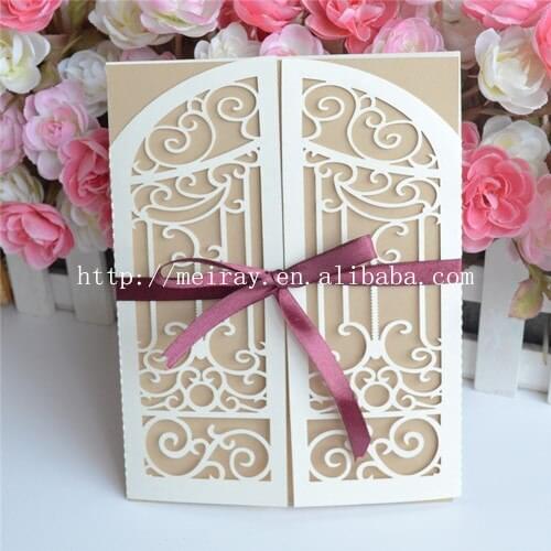 New arrival elegant high quality pearl paper laser cut wedding invitation card