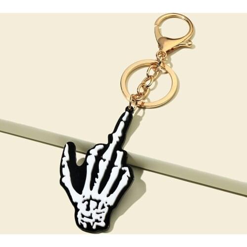 New Fashion Acrylic Black White Skeleton Hand Key Chain Vintage Halloween Holiday Keychain For Women Men Punk Jewelry Gifts