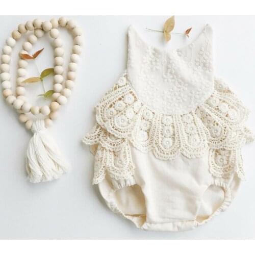 Newborn Baby Girl Clothes Ruffle Lace Backless Romper Sleeveless Cotton Linen Jumpsuit Baby Girl Summer Clothing 0-12M