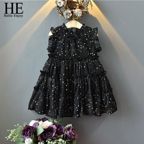 HE Hello Enjoy Girls Dresses 2020 Summer New Childrens Clothing Sleeveless Bronzing Stars Princess Bow Baby Girl Evening Dress