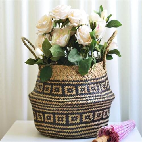 Seagrass Wicker Basket Flower Pot Folding Basket Dirty Basket Storage Decoration Paniers De Rangement Storage Organizer