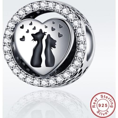 Fit Europe Bracelet Original 925 Sterling Silver Kissing Heart Couple Cats Beads S925 Romantic Dating Cat Charms Luxury Jewelry