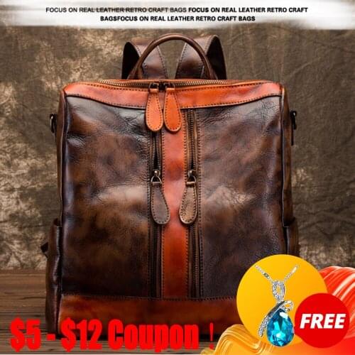 CGA 2021New Retro Genuine Leather Bags Solid Color Backpack Handmade Cowhide Large Capacity For Women Backpacks Travel Bag