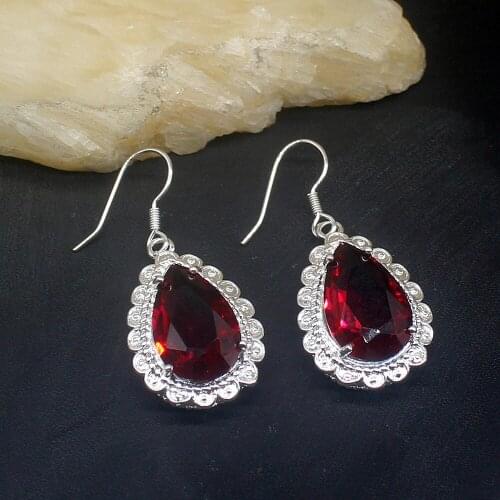 Wonderful Sunny Teardrop Red Topaz Genuine 925 Silver Dangle Earrings Jewelry Gifts for Women Girls 20213670