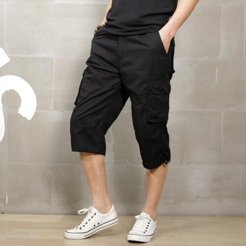 Long Length Cargo Shorts Men Knee Pocket Casual Cotton Elastic Waist Bermudas Male Military Style Summer 2018 Capri Breeche Army