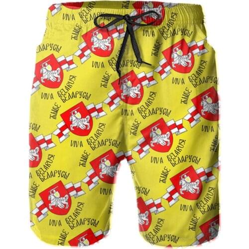 Summer Men Causal Shorts Breathable Quick Dry Funny Novelty R299 Sports Belarus Pogonya White Red White Flag 1 Pants