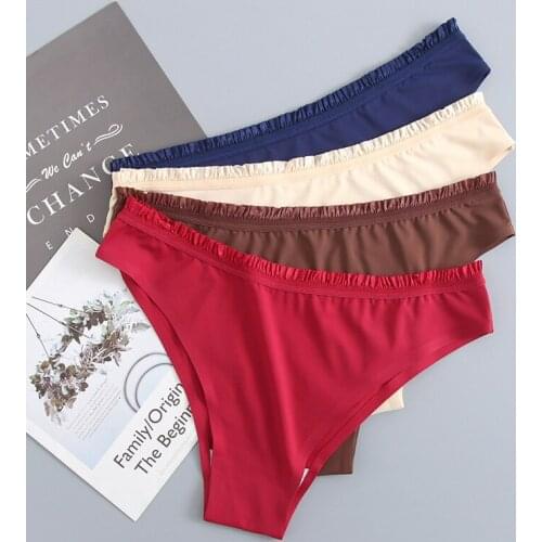 Sexy Ice Silk G String Panties Women Solid Thong Underwear Pantys Low-Waist Soft Female Underpants Briefs Lingerie