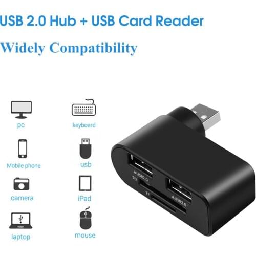 USB Hub 3 Ports USB2.0 Rotatable High Speed Splitter Power Interface SD TF Card Reader for Windows/MacBook Laptop Accessories