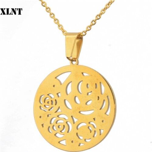 XLNT Rose Flower Necklace Sweater Chain Fashion Metal Chain Stainless Steel Flower Pendant Necklaces