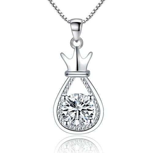 Ethnic Retro Lucky Lock Bag Bling Cubic Zirconia 925 Sterling Silver Necklace For Women Pink Blue White Creative Jewelry Gifts