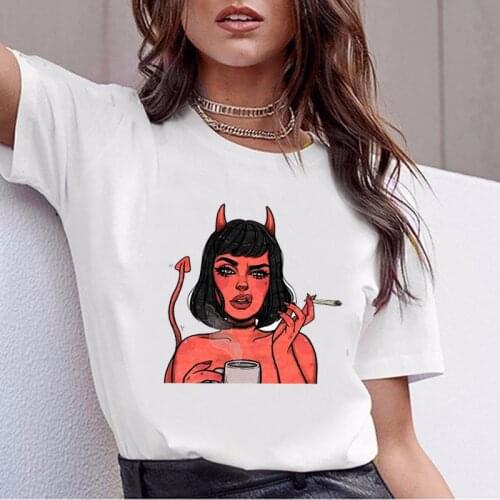 Angel protect me from my devil print tshirt Harajuku cartoon print retro shirt ladies fashion tshirt jersey chemise dropshipping