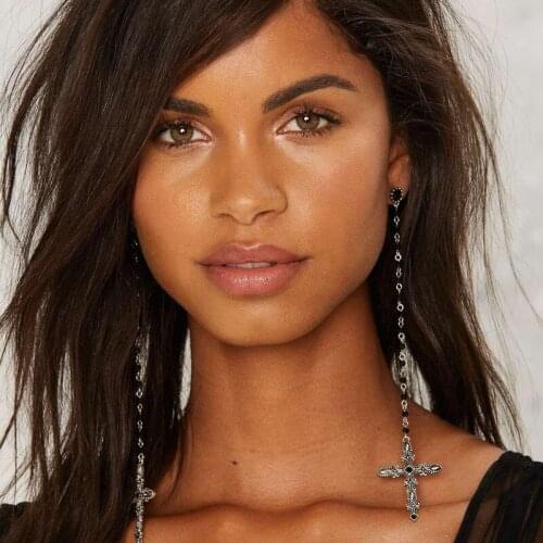 Abayabay Cross Drop Earring Women Stud Earrings Long Chain Girls Gold Color Gothic Lovers Vintage Jewelry Kolczyki Pendientes