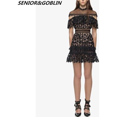 High Quality woman dress 2019 new arrival summer Runway sexiness black Lace Dress