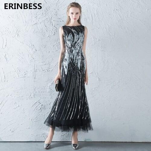Vestidos De Festa Mermaid Evening Dress Elegant Robe De Soiree Scoop Neck Ankle-Length Black Evening Dresses Long Dress 2019
