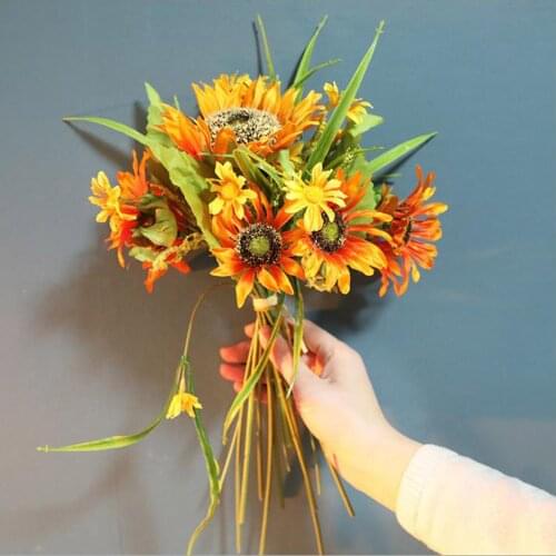 1 beautiful sunflower bouquet silk flower artificial flower home garden party wedding decoration DIY high quality