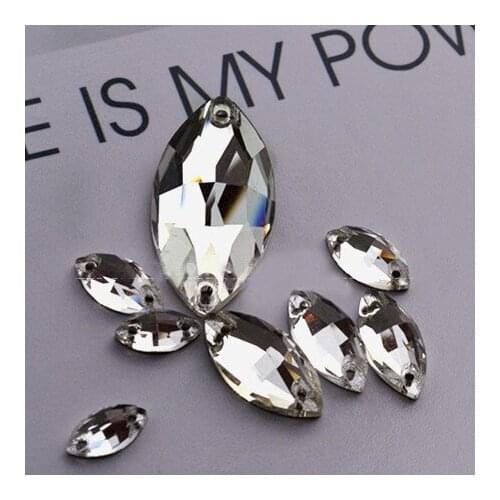 144pcs/lot Navette Sew On Crystal Rhinestones Flatback Clear Crystal 2 Holes Marquise Sewing Stone Garment Accessories