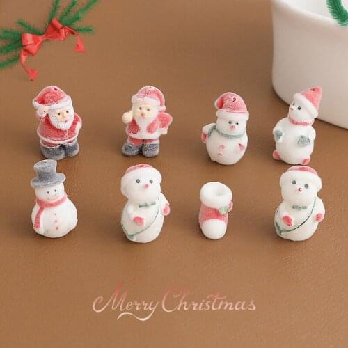 4pcs New Christmas Earrings Flocking Resin Little Snowman Red Socks Santa Pendant DIY Handmade Jewelry Accessories
