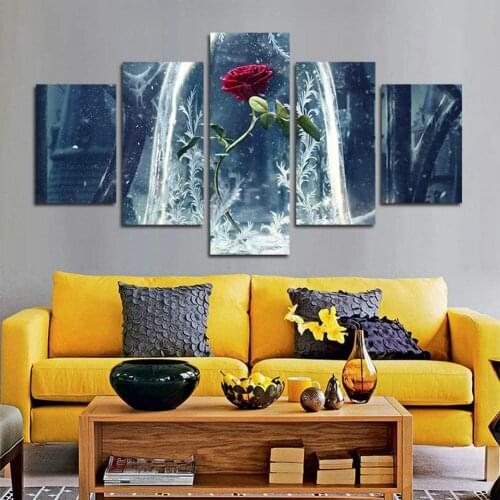 5 Pieces Movie Picture Beauty and Beast Rose Flower Canvas Painting Living Room Home Decoration Canvas Art Wall Poster and Print