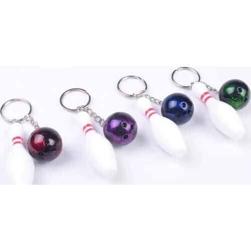 500 pcs New Design Mini Cute Keychain Bowling Pin and Ball Keychain Key Ring 3D Keyfob Keychain Fashion Gift Sports Keychains