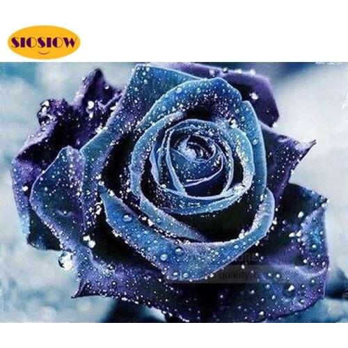 5d Diy Diamond Mosaic Embroidery Roses Round 3d Daimond Painting Cross Stitch Blue Rose Flower Full Square Drill Decor Home Room