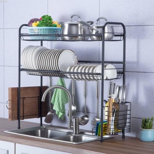 60cm/ 70cm/ 80cm/ 90cm Black 304 Stainless Steel Sink/dish Drain Rack Kitchen Sink Storage Shelf Kitchen Organizer Dish Rack