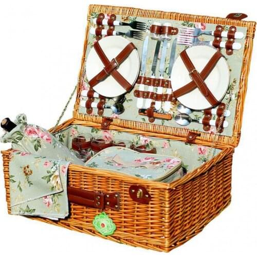 600 Picnic basket idyllic wicker large picnic basket four people with tableware rattan portable lunch box food storage box