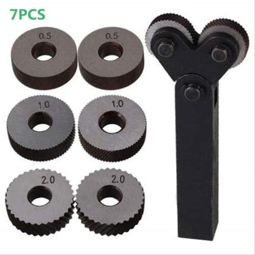 7PCS Knurling Tool 0.5/1/2mm Diagonal Dual Wheel Linear Knurl Set Steel Lathe Cutter Wheel Knurling Tool Holder Hob Set
