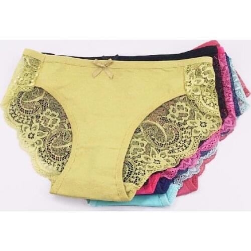 6 Pcs/Lot Womens Underwear Cotton Sexy Lace Briefs Panties M L XL 9457