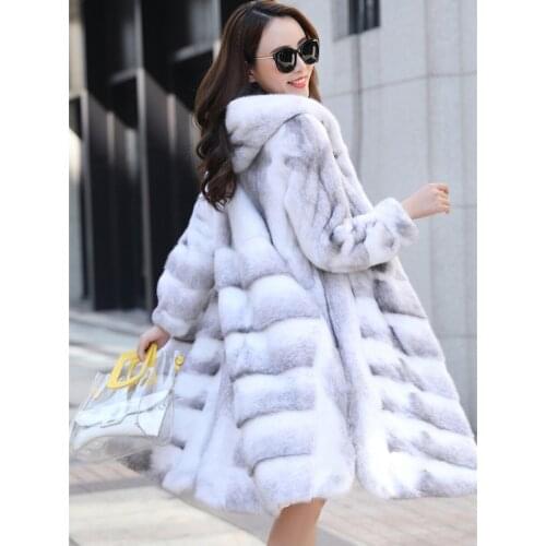 Free Shipping Genuine Mink Fur Jacket X-long Real Fur Coat Natural Color Ladys Real Fur Garment with Hood Wholesale Retail OEM