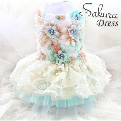 Free Shipping Handmade Candy Color Macarons Embroider Pearl Flower Dog Dress Pet Clothes Tutu Tulle Skirt Poodle Maltese Yorkie