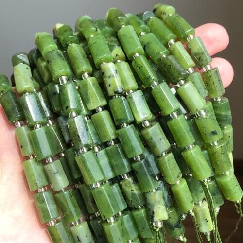 Natural Faceted Green Canadian Jades Stone Beads Cylinder Spacer Beads For Jewelry DIY Making Bracelet Charms Accessories 7.5