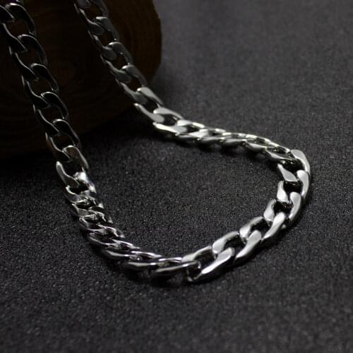 10mm Wide Stainless Steel Men Chain For Necklace Cuban Link Chains Neck Silver Color 50 cm