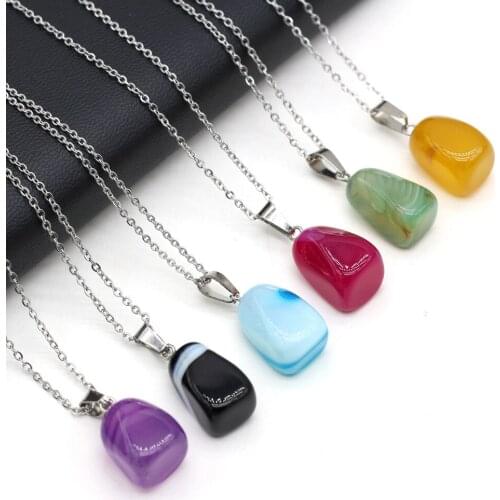 Healing Crystal Quartz irregular Cubic Pendant Semi-precious Stone Link Chain Necklace Wholesale Charms Jewelry for Women Men
