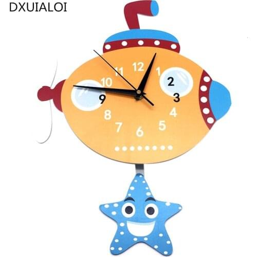 Clock on the wall 3D sticker silent pendulum seabed animation cute PVC hanging clock Deay digital childrens room sticker