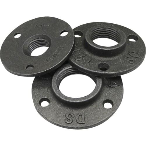 1Pc 1/2" 3/4" 1" Black Decorative Malleable Iron Floor/Wall Flange Malleable Cast Iron Pipe Fittings Garden Decoration Supplies