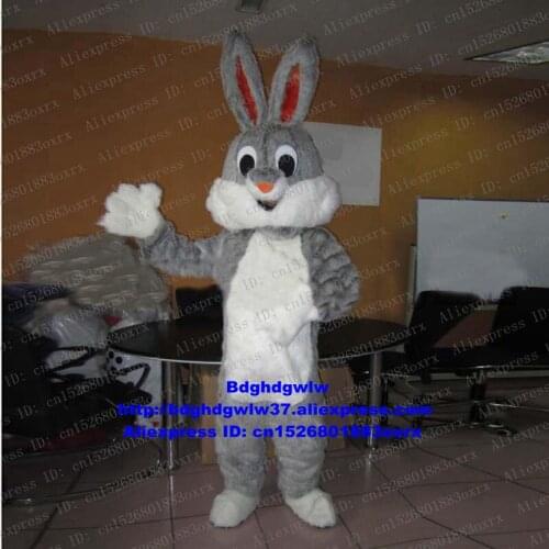 Long Fur Gray Easter Bunny Bugs Bunny Rabbit Hare Mascot Costume Adult Character Affection Expression Holiday Celebrate zx399