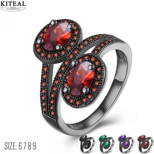 Elegant Purple Black Gold Filled CZ waterdrop Ring Unique Design Vintage Party Wedding Rings For Women Christmas Fashion Jewelry